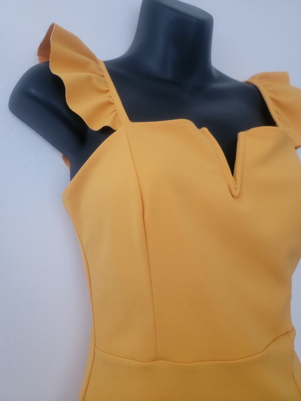 Yellow Ruffle Strap Bodycon Dress - Picture 2 of 4